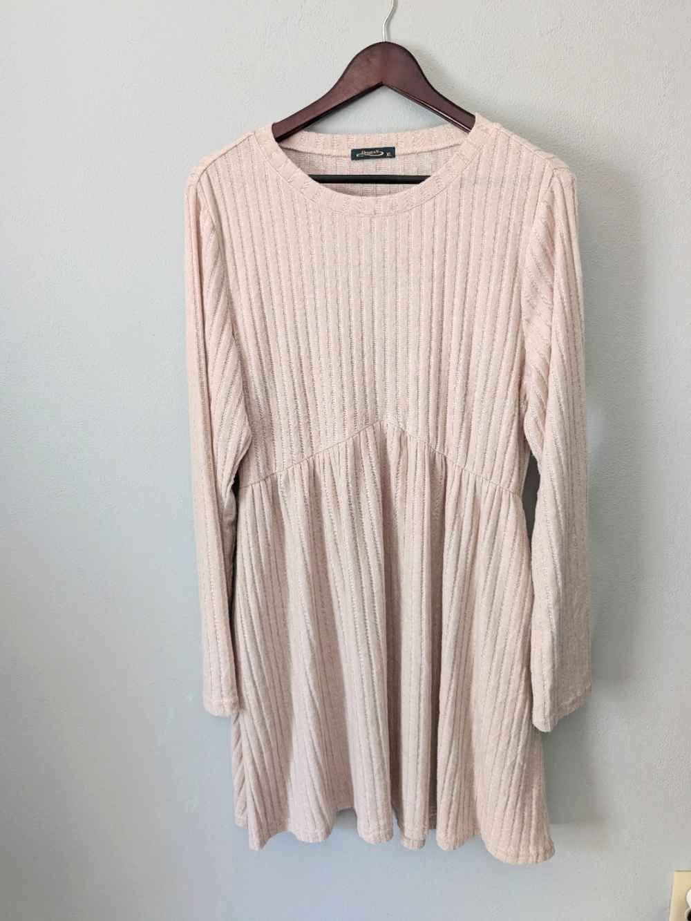 Ofeefan Scoop Beige Ribbed Long Sleeve Babydoll Dress Size XL